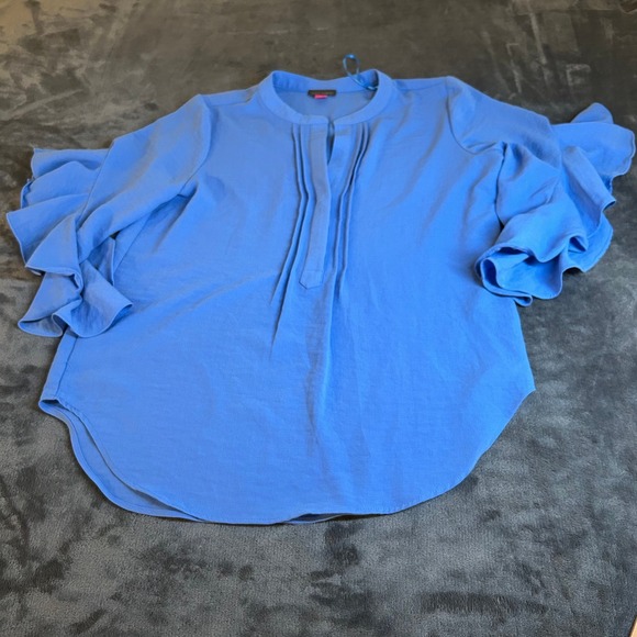 Vince Camuto Blue Ruffle Sleeve Blouse Pintuck Detail Women's Size Small - Picture 1 of 10